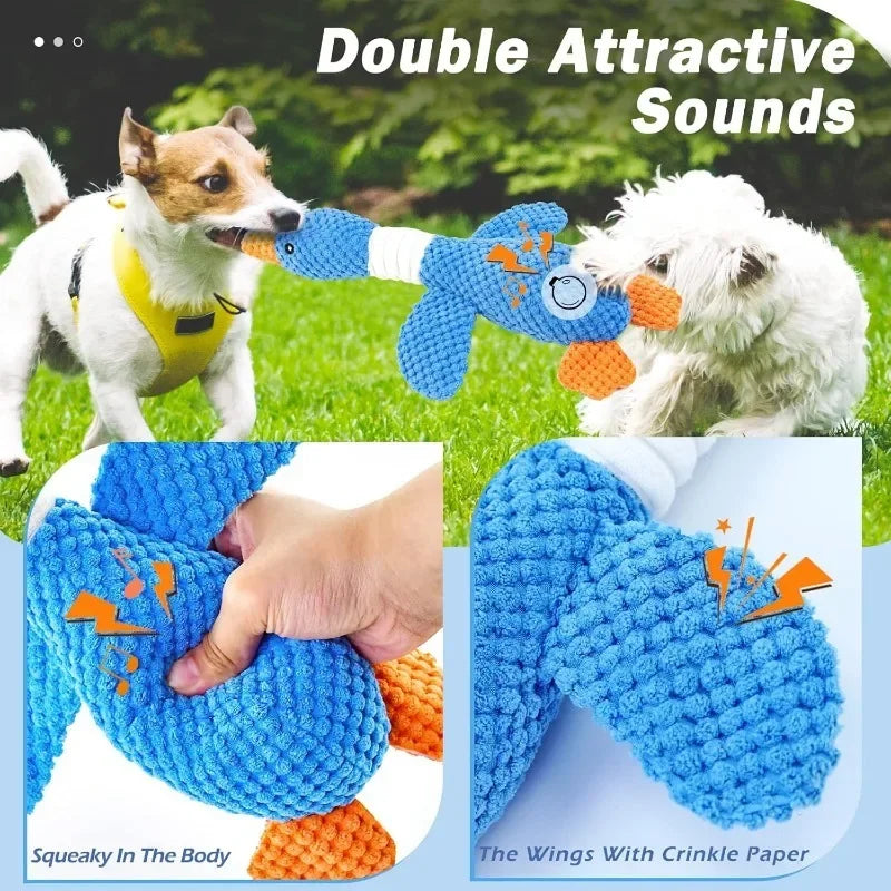 New Double Color Blue Goose Plush Pet Toy Tough Bite Resistant Squeaky Chew Molar Toy Interactive Play Supplies For Dogs Cats