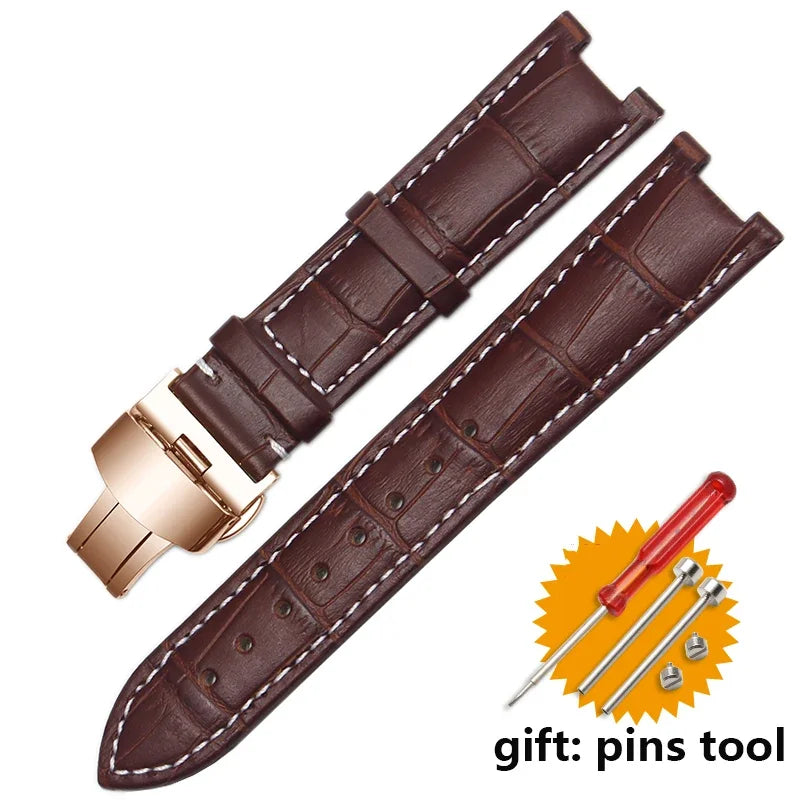 Genuine Leather Watchband For Versace Gucci GC Wristband 22*13mm 20*11mm Notched Strap Withstainless Steel Butterfly Buckle