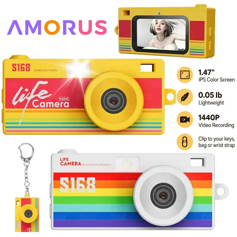 Thumb Keychain Camera 1.47inch Mini Action Camera Retro 2K HD Digital Camera CCD Thumb Camera with Flash Light Loop Recording