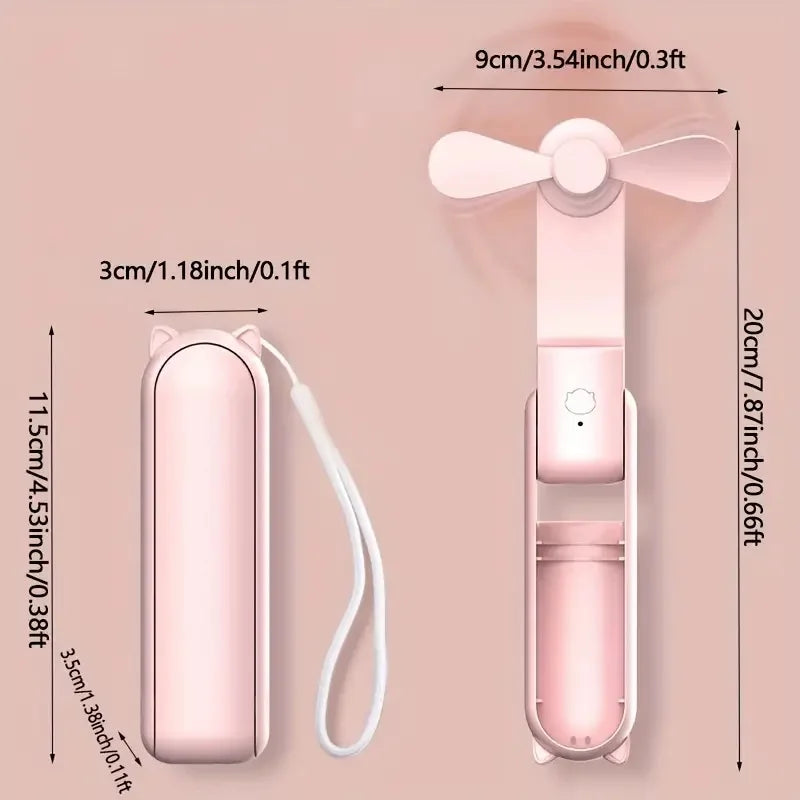 Portable Fan USB Rechargeable Adjustable Foldable Handheld Fan, Suitable for Women, Travel, Outdoor Use