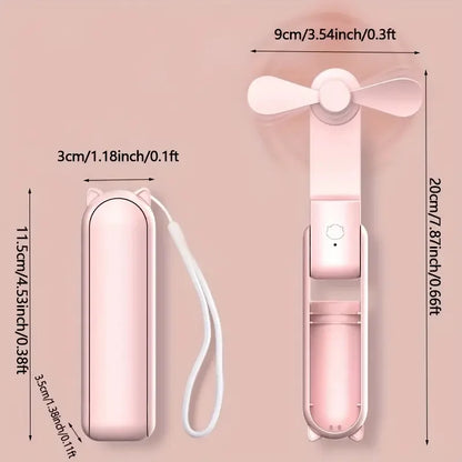 Portable Fan USB Rechargeable Adjustable Foldable Handheld Fan, Suitable for Women, Travel, Outdoor Use