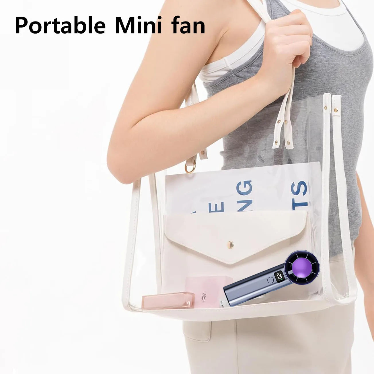 Portable Mini Fan 5 Speed Handheld Fans with Power Display USB Rechargeable Battery Lightweight Personal Cooling Fan with Stand