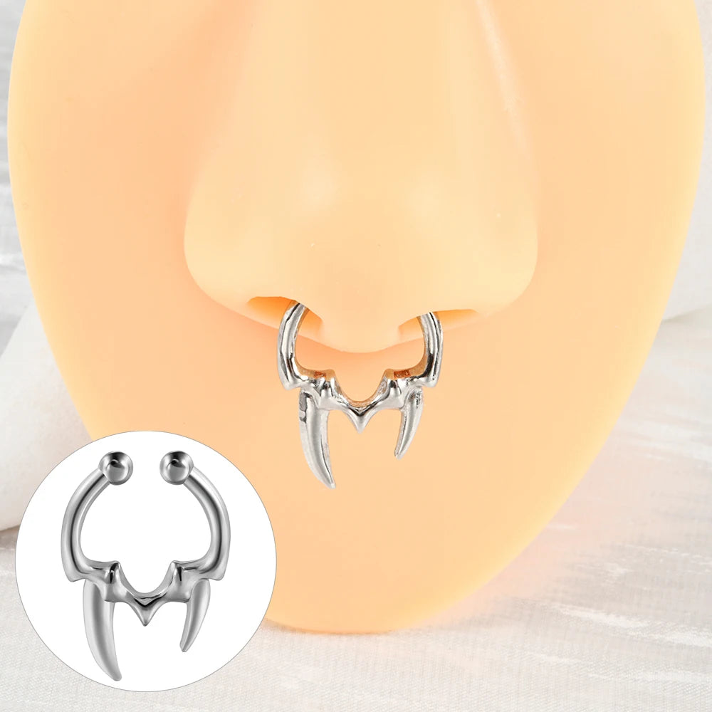 5-1PCS Stainless Steel Non Piercing Nose Clip Cone Bull Punk Unique Fake Nose Septum Ring Non-pierced Body Jewelry Unisex