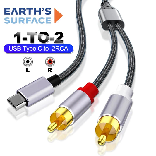 USB Type C to 2RCA Audio Cable Y Splitter Cord for TV Speaker Amplifier Xiaomi Laptop USB C to 2RCA Male Converter Adapter Cable