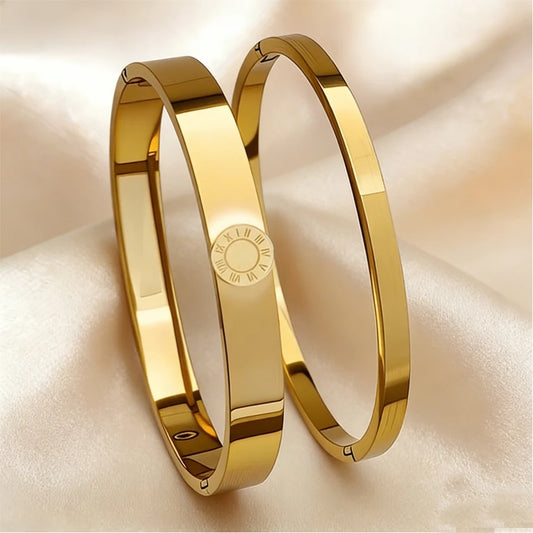 Yupsk Minimalist Fashion Roman Numerals Stainless Steel Bracelet Set for Women Waterproof Couple Bracelets Jewelry Gift