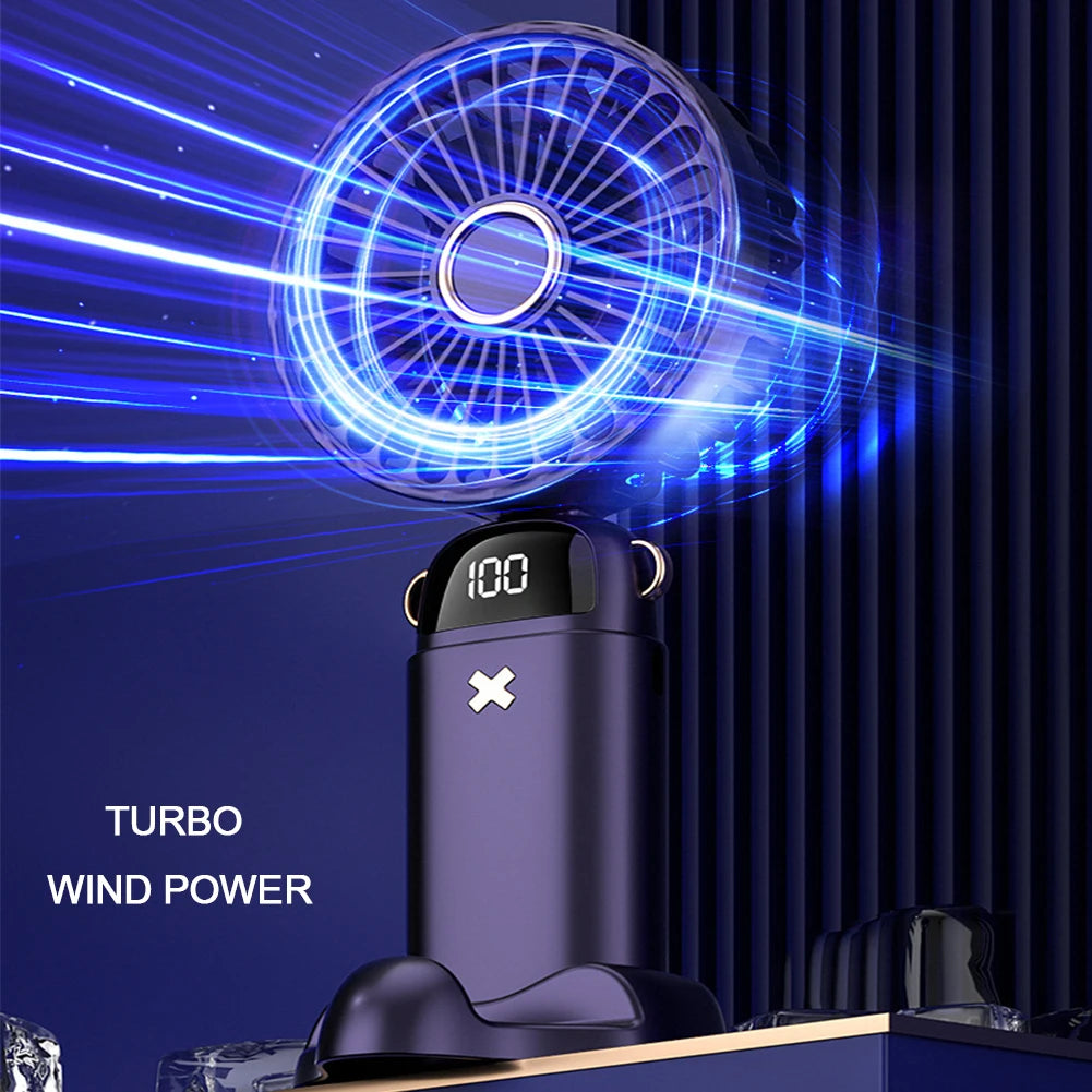 Portable Mini Handheld Fan with Desktop Phone Holder 1800mAh Electric Fan 3-speed USB Charging Outdoor Neck Hanging Cooling Fan