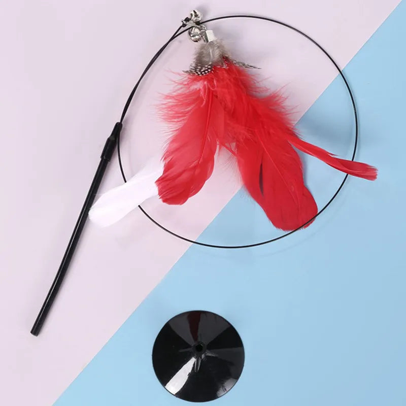 Cat Toy Cat Toys Interactive with Sucker Feather Toys for Cats Tease Sucker Stainless Steel Wire Cats Toy with Bell Pet Products