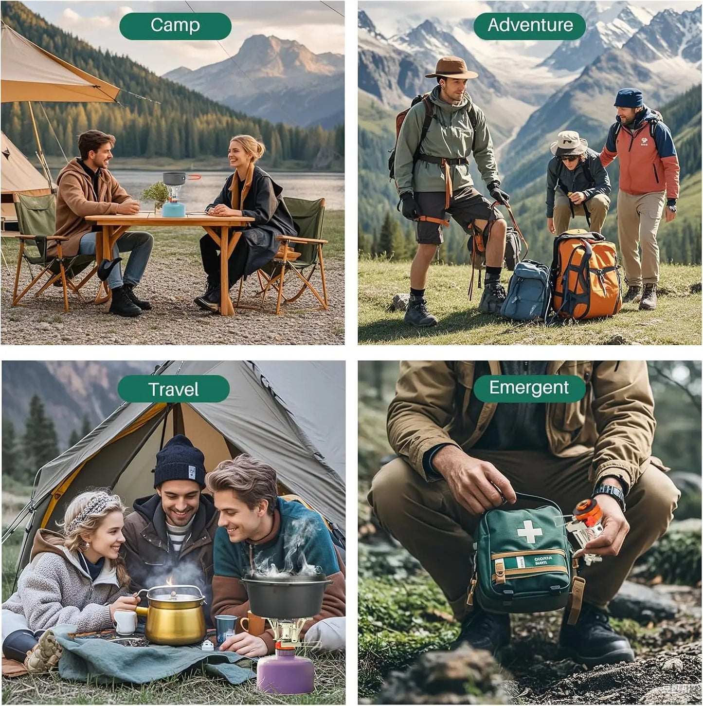 Portable Camping Stoves Backpacking Stove with Piezo Ignition Stable Support Wind-Resistance Camp Stove for Outdoor Cooking