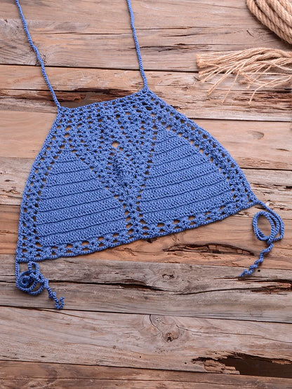Sexy Crochet Bikinis Sets Handmade Knitted Cotton Swimwear Swimsuit Top + Bottom Bandage Women Sexy Beachwear Biquinis