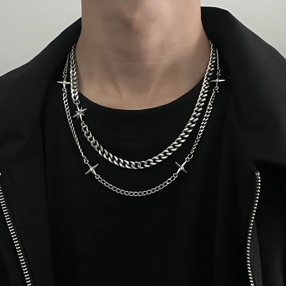 Titanium Steel Double-Layer Layered Star Necklace For Man Woman Hip-Hop Non Fading Sweater Clavicle Chain Couple Jewelry