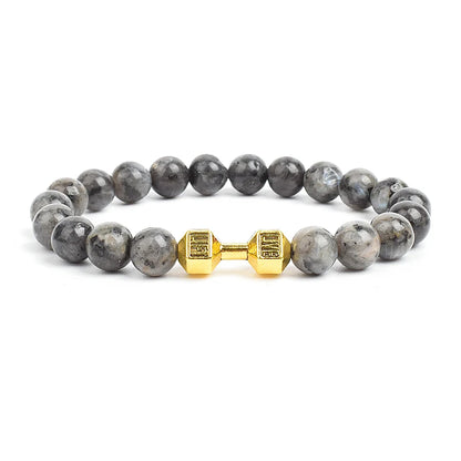 Dumbbells For Men Beads Bracelet Natural Black Volcanic Lava Stone Energy Barbell Fashion Bracelets Bangles Handmade Jewelry