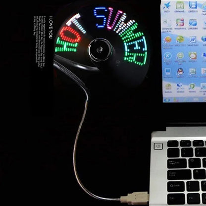Portable USB LED Message Fan, Programmable RGB Light Gooseneck Fan for Home Office Computer Rechargeable Fan Electronic Gadgets