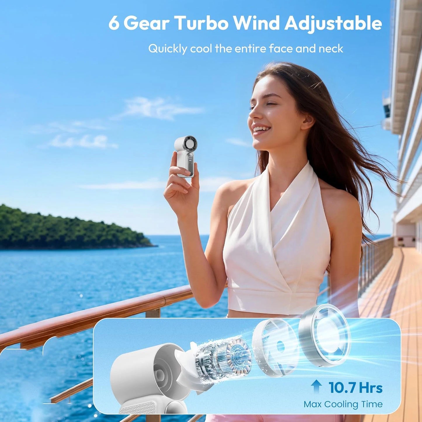 Portable Handheld Fan Mini Personal Fan with LED Display High Velocity Cooling Fan for Travel Outdoor Fun