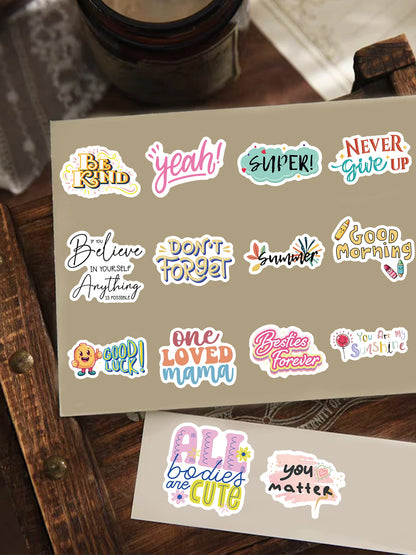 50 Inspirational English Stickers, Vibrant Stickers and Decals, Suitable for Water Bottles, Laptops, Cell Phones, Suitcases, Skateboards, Guitars, Party Decorations