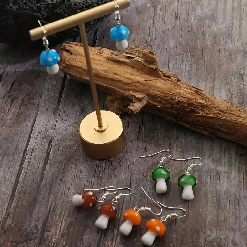 1 Pairs Mushroom Earrings for Women Long Pendant Mushroom Earrings Colorful Earrings Creative Funny Earrings Cute Weird Earrings