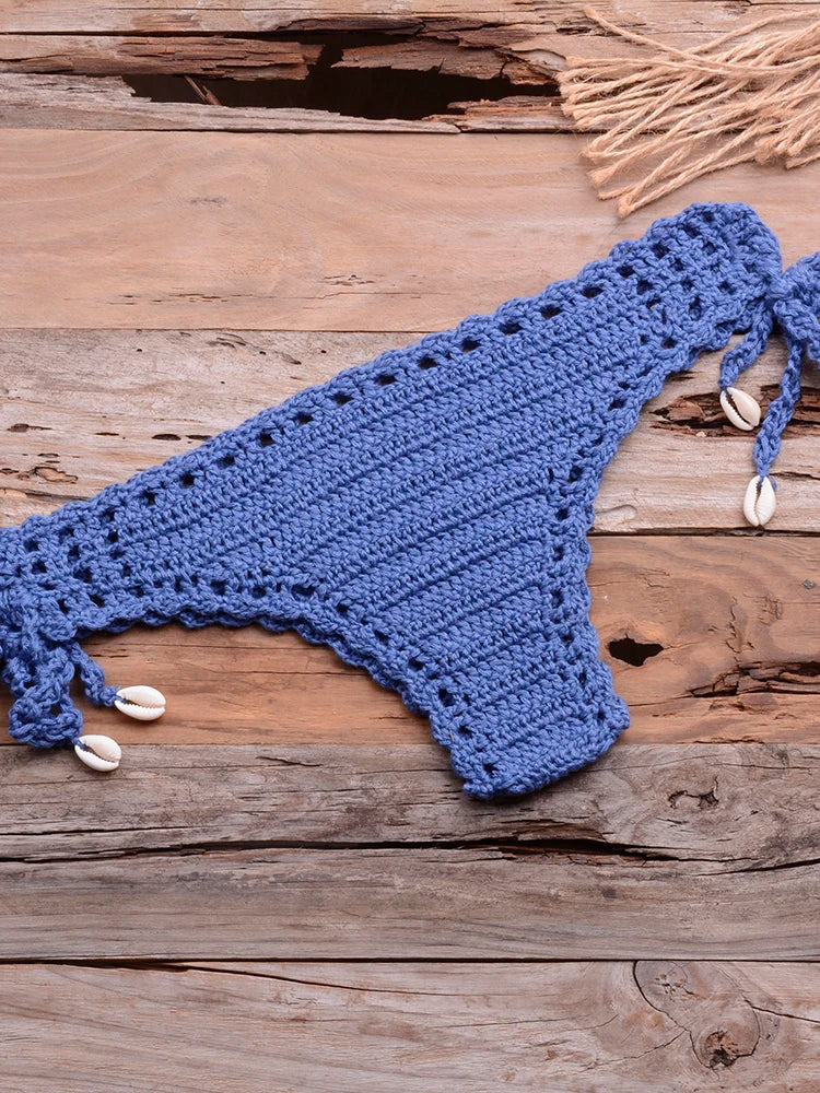 Sexy Crochet Bikinis Sets Handmade Knitted Cotton Swimwear Swimsuit Top + Bottom Bandage Women Sexy Beachwear Biquinis