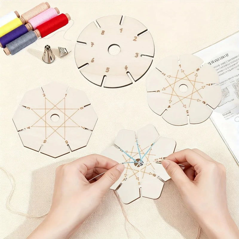 4pcs Bracelet Woven Braiding Disk, Flower Shape Wood Disk Bracelet Braiding Woven Plate Knitting Tools Beading Cord Disc