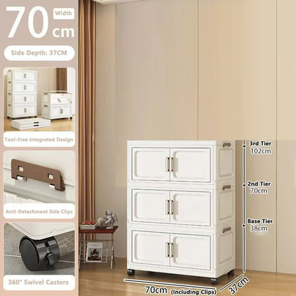 Folding Storage Cabinet with Drawers Home Organization Kitchen Bathroom Bedroom Multi-Functional Compact Closet Space Saver