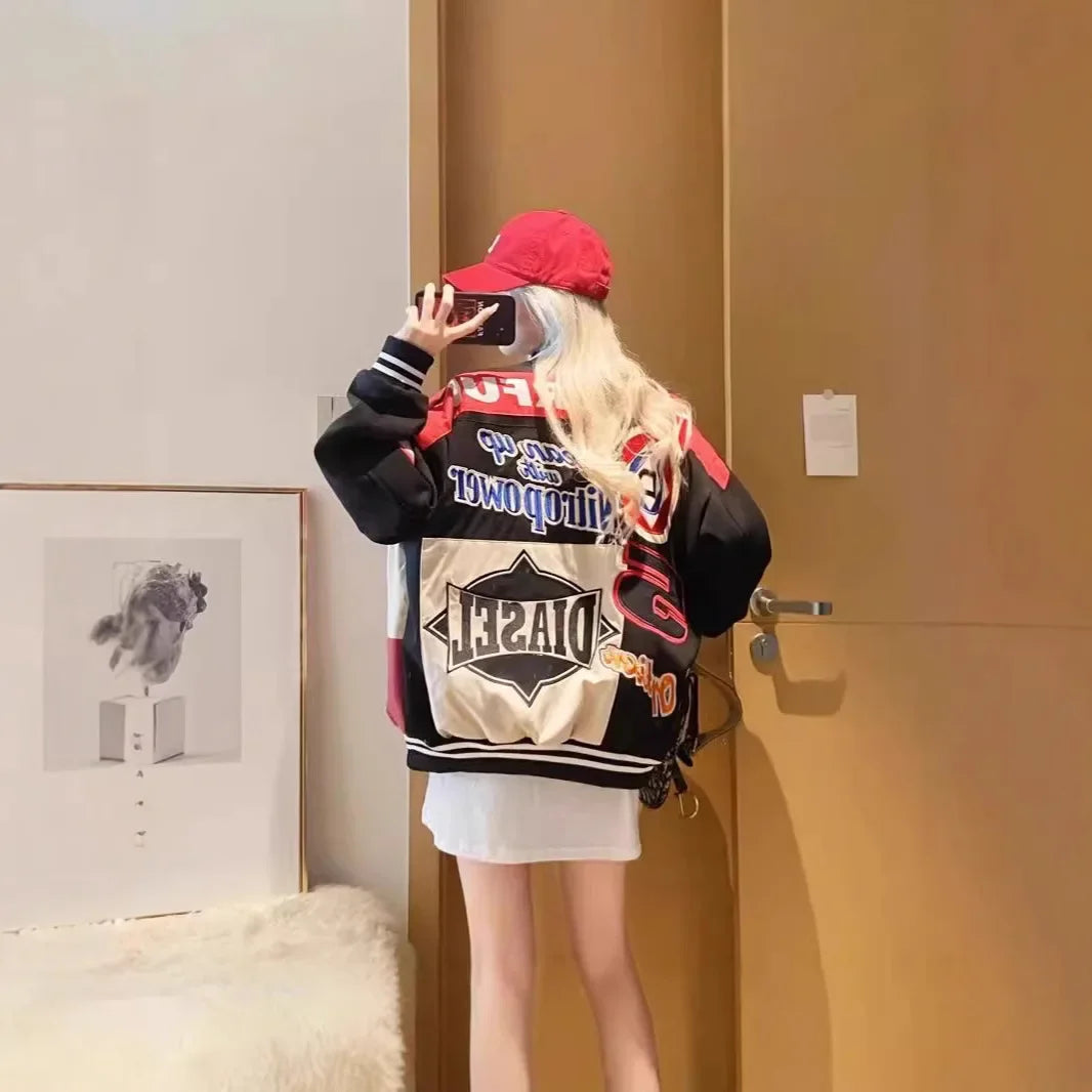 American Style Loose Baseball Jacket Cool Biker Clothes Women's Spring Autumn Fashion Outerwear Comfortable Soft Material
