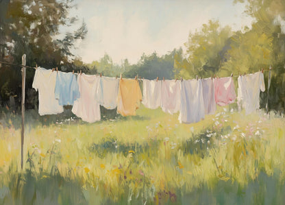 Classic Oil Painting Laundry Room with Clothes Hanging Poster Canvas Art Painting Printing Home Room Wall Pictures Decor Gift