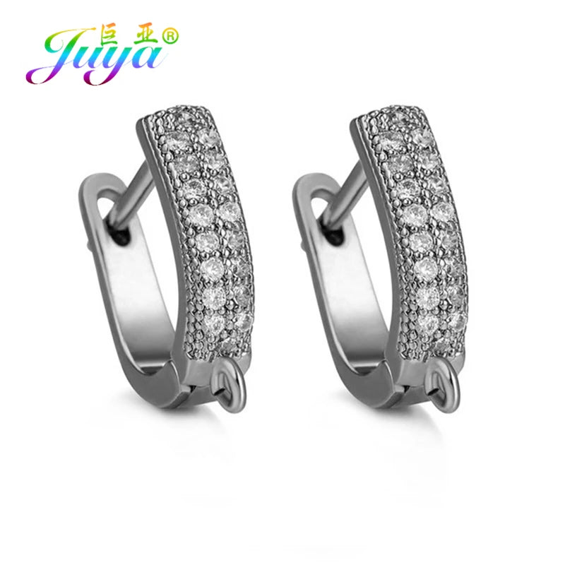 Juya 18K Gold Silver Plated Fastener Bales Fixture Earring Hook Locks For DIY Women Fashion Crystal Agate Charms Earrings Making