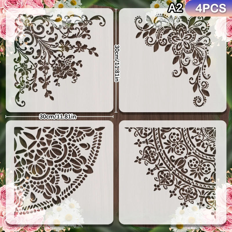 Decorative Mandala Stencils: Reusable PET Templates for Home Painting; Ideal for Wall, Floor, and Fabric Decor