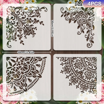 Decorative Mandala Stencils: Reusable PET Templates for Home Painting; Ideal for Wall, Floor, and Fabric Decor