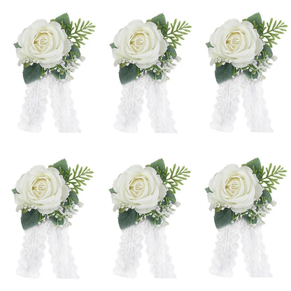 Girls Bridesmaid Wrist Corsage Bridal Prom Party Flannelette Rose Lace Bracelet Fabric Hand Flowers Wedding Accessories