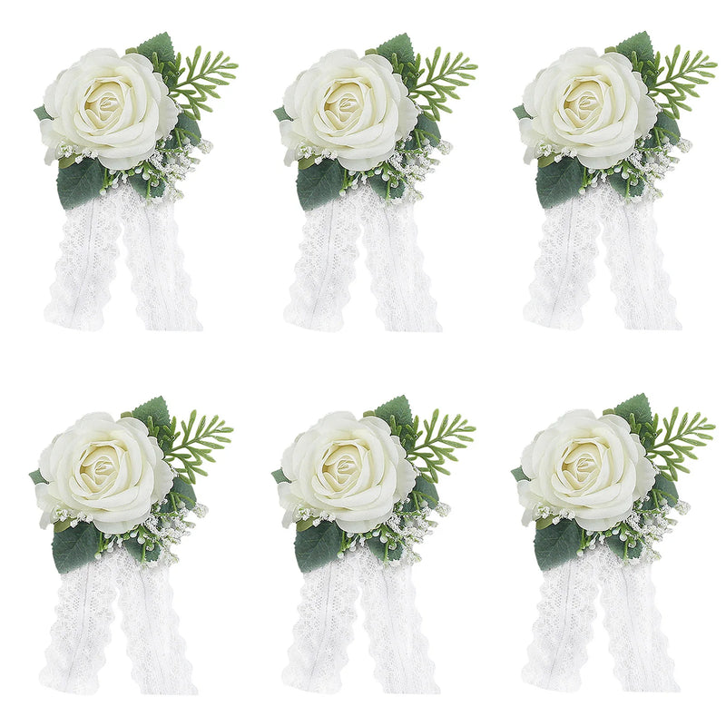 Girls Bridesmaid Wrist Corsage Bridal Prom Party Flannelette Rose Lace Bracelet Fabric Hand Flowers Wedding Accessories