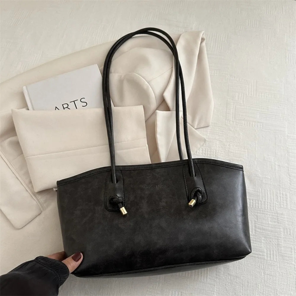 Y2K Fashion New Large Capacity Work Shoulder Bag Solid Color Simple Lady Handbags PU Leather Tote Bag Women Female