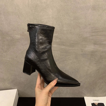 Women Boots Fashion French Style Ankle Boots Designer High Heeled Boots for Woman Exquisite Pointed Tip Casual Shoes Botas Mujer
