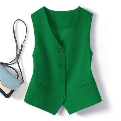 Single Breasted V-neck Short Slim Fitting Vest For Women In Spring And Autumn, Can Be Worn Externally Or Internally