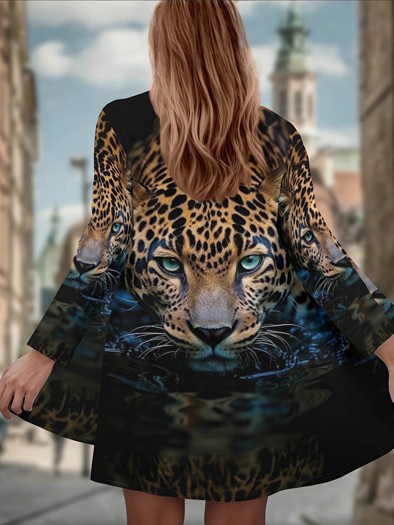 Women's Winter Jacket with 3D Tiger and Lion Animal Prints, Front-Opening Loose Fit Cape, Casual Polyester Women's Clothing