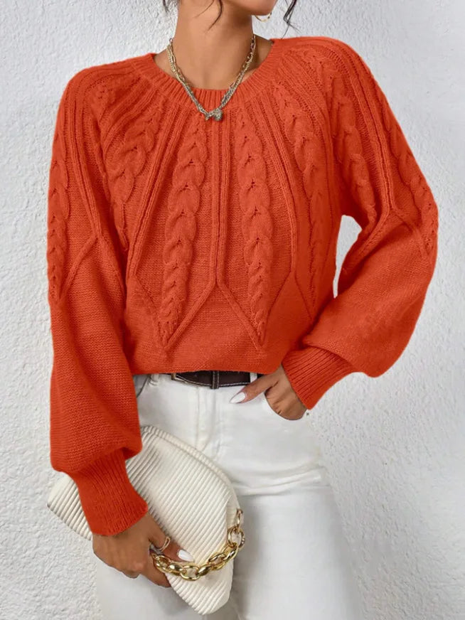 2025 Autumn/Winter New Women's Solid Color Cable Knit  Pullover Sweater Basic Soft Sweaters For Women Jacquard Tops