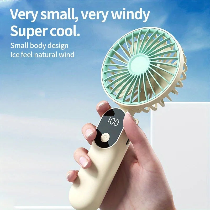 Portable USB Fan 6 Speed Digital Display Foldable 3-in-1 Handheld Neck Desk Fan for Outdoor Travel Home Office Cooling