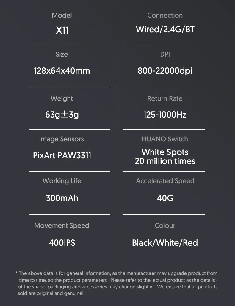 Attack Shark X11  X11SE Wireless Gaming Mouse 3-Mode , PAW3311, 22000DPI, 400IPS, PC Gaming Mouse