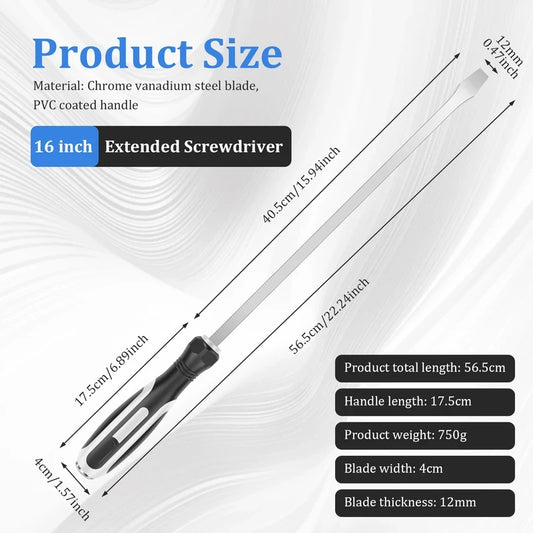 Extra Long Demolition Screwdriver 22 Inch Chrome Vanadium Steel Heavy Duty Slotted For Car Repair Tool Set