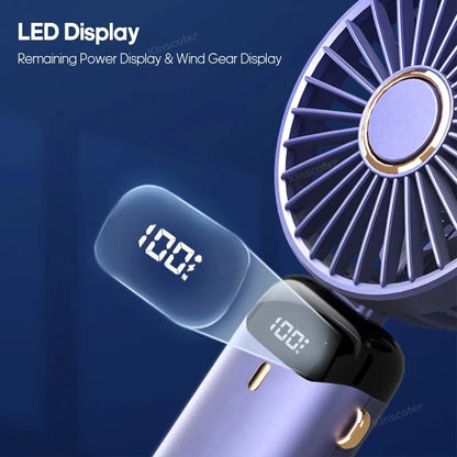 Portable mini fan that can be folded and hung around the neck, 5-speed USB charging fan, supporting phone and display screen,