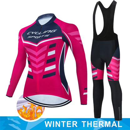 Women Winter Thermal Fleece Clothes 2026 Cycling Uniform Cycle Jersey Clothing Jerseys Pants Gel Bib MTB Jacket Suit Bike Outfit
