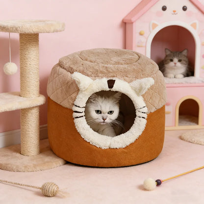 1PC Stool-Shaped Cute Pet Bed for Cats Dogs, Enclosed Warm Sleeping Nest with Security, All-Season Universal Cozy Pet Bed