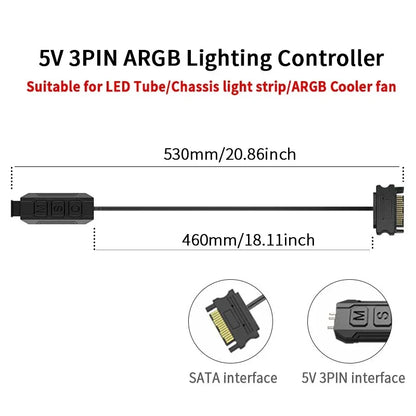 TEUCER  LC-S60 ARGB Controller Cable 5V 3PIN to SATA Interface Extension Controller with Remote Control for PC Cooling Fan