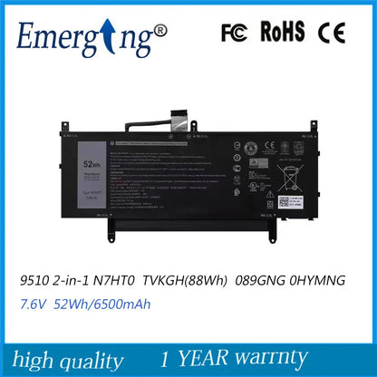 N7HT0 WPK5N 41GJW TVKGH N7HTO 089GNG  Laptop Battery for Dell  Latitude 15 9510 2-in-1  7.6V 52WH