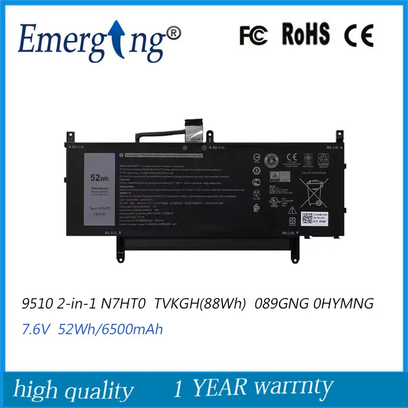 N7HT0 WPK5N 41GJW TVKGH N7HTO 089GNG  Laptop Battery for Dell  Latitude 15 9510 2-in-1  7.6V 52WH