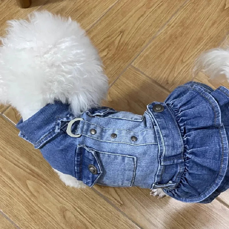 Winter Dog Clothes Denim Jeans Dress Doggie Puppy Chihuahua Pomeranian Shih Tzu Maltese Small Dog Costume Pet Clothing Apparel