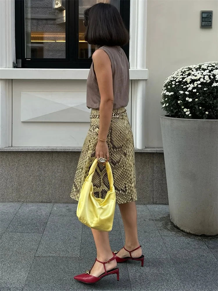 Tossy Snakeskin Printed Fashion Skirt Women's High Waist Slim Contrast Patchwork Commute Streetwear Female Vintage Y2k Skirt