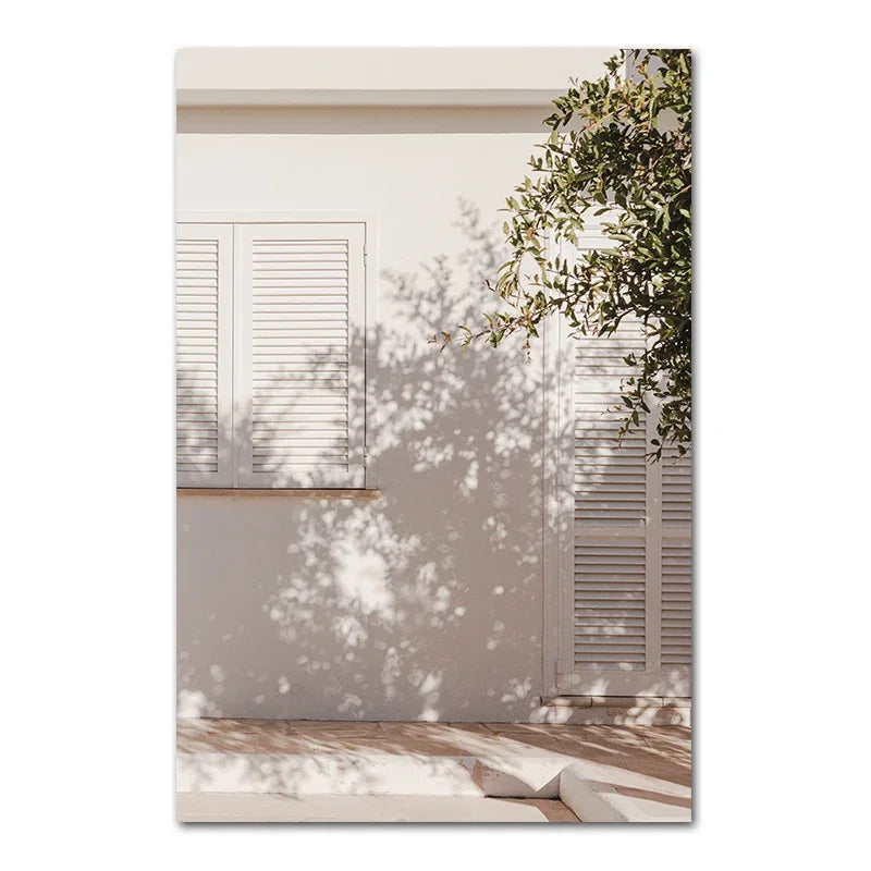 Scandinavian Simple Bohemian Wall Art Spanish Architecture Green Leaves Reeds HD Canvas Painting Poster Print Home Decor Gift