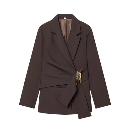Women's Blazer Coats Autumn Fashion Buckle Decoration Long Sleeve Blazers Female Outerwear Chic Tops