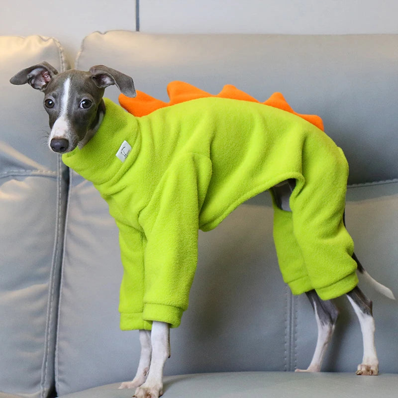 Pet Clothing Dog Little Greyhound Autumn Winter Polar Warm Turtleneck Coat Adorable Dinosaur Costume for Small Medium Large Dogs