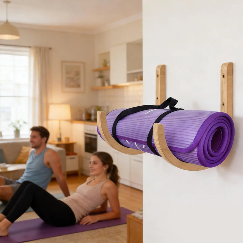 2pcs Yoga Mat Organizer Wooden with Screws Yoga Accessories Exercise Mat Rack for Home Indoor Workout Equipment Resistance