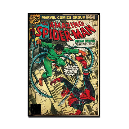 Retro Marvel Super Hero Decorative Painting Anime Spider Man Art Poster American Film Mural Home Childrens Room Wall Decor Print